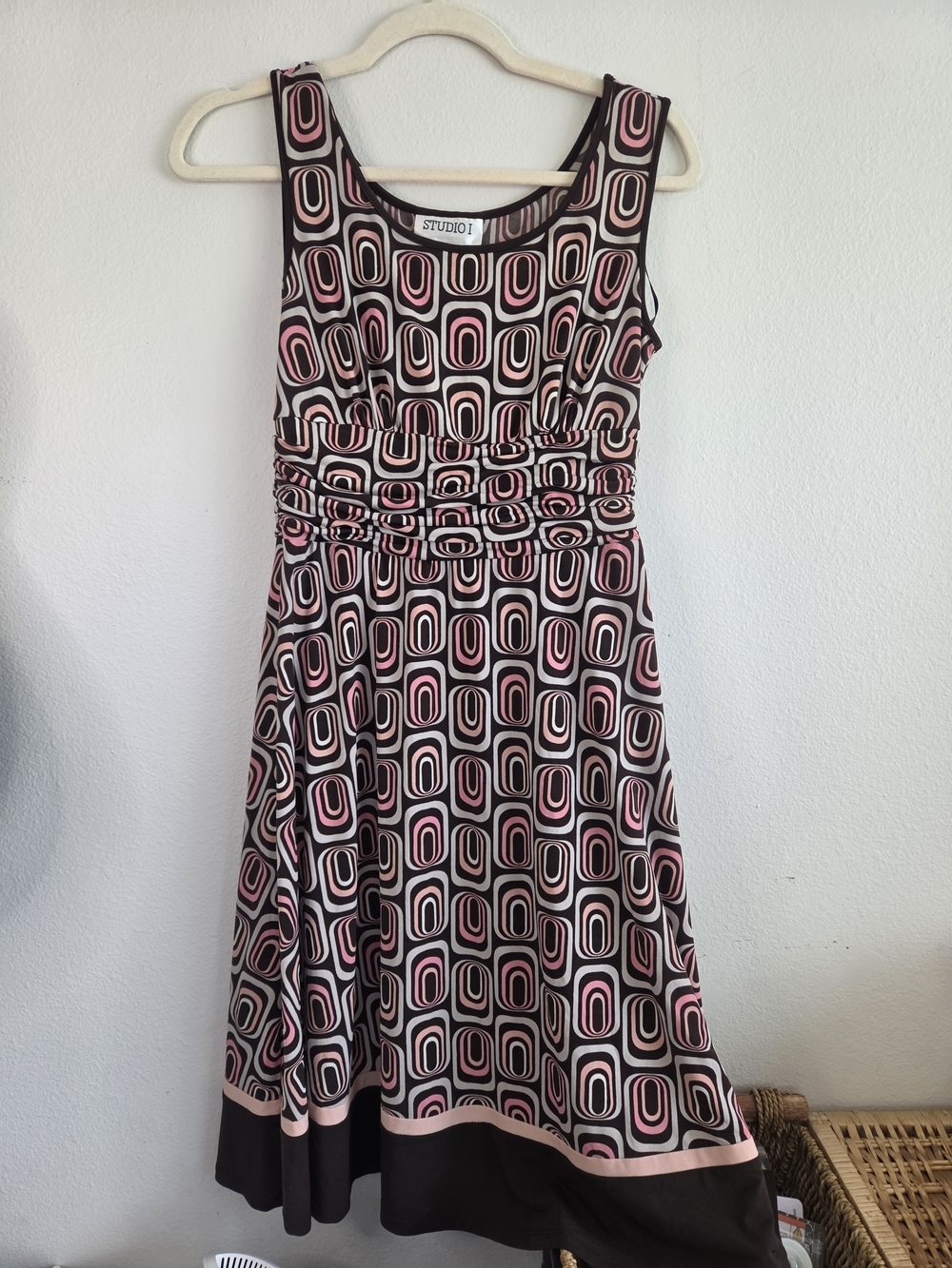 Studio I Pink and Black Geometric Sleeveless A-Line Dress